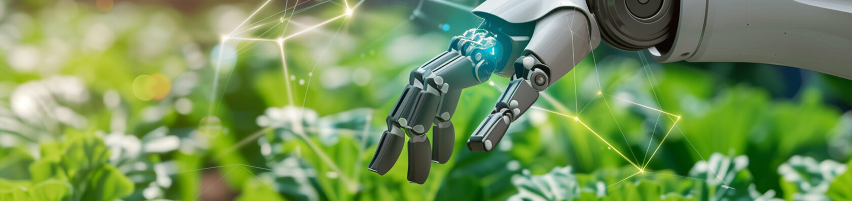 Robotic Hand Touching Green Plant